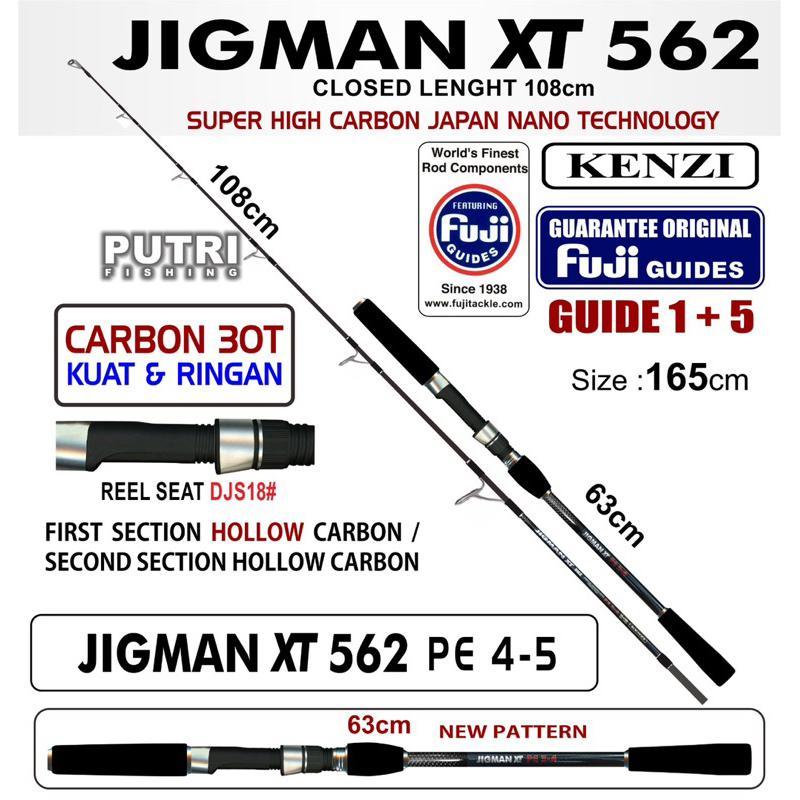 Joran Kenzi Jigman Xt 562 Fuji Guides Hollow Carbon Pe2-3 Pe3-4 Pe 4-5 Jigging Spinning