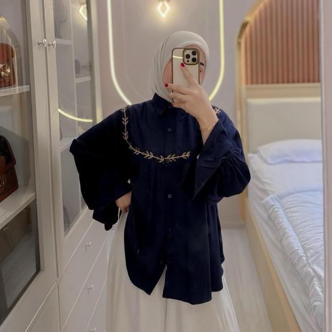 Iyakirim- Selina Blouse Motif Bunga Bordir Bahan Rayon Twill Premium