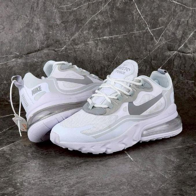 Termurah / Hot Sale Nike Air Max 270 React Putih Abu-Abu Ringan Sepatu Olahraga Pria Wanita Stylish 