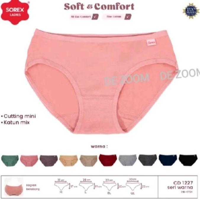 Sorex 1227 Celana Dalam Wanita Model Pendek Mini Sepinggul Bahan Katun Bisa Melar Size M-Xxl