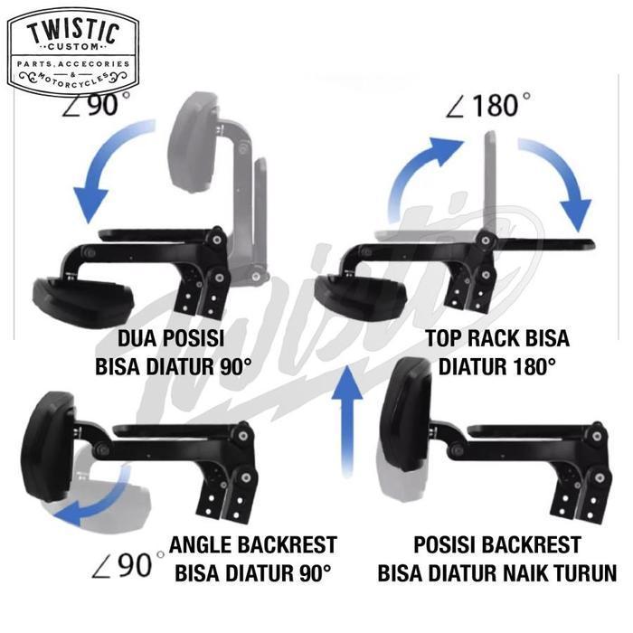 Adjustable Backrest Comfy Senderan Sandaran Jok + Top Rak Rack Bracket Tas Belakang Pnp Motor Qjmoto