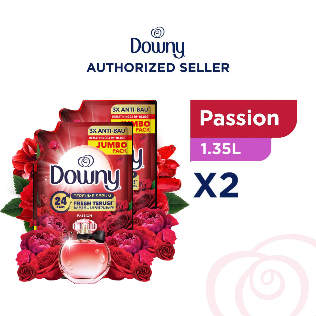 Downy Premium Parfum Passion Pewangi Pelembut Pakaian Refill 1.35L - Isi 2