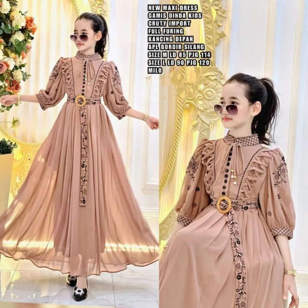 Cod Dinda Dress Kids New Shr Usia 7 - 12 Tahun Gamis Anak Perempuan Baju Muslim Anak Kekinian Mewah