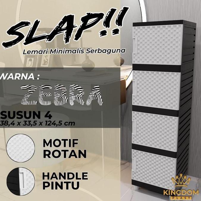 Kingdom lemari plastik SLAP ZEBRA susun 4 lemari serbaguna kecil lemari plastik 4 susun
