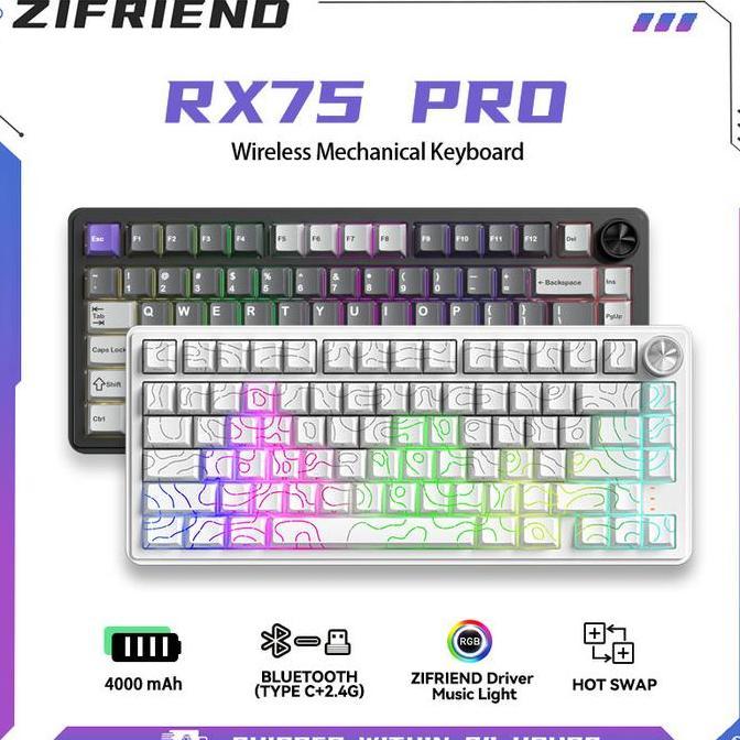 Sandalan - kseller ZIFRIEND RX75Pro Wireless Mechanical Keyboard 75 Layout RGB 3-5Pin Hot swap Indep