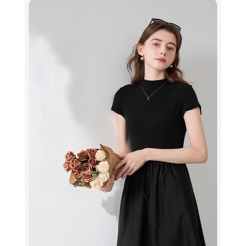 TERMURAH Gaun Hitam Bergaya Prancis/Dress hitam korean style Long jumbo 80kg/Panjang Gaun Tinggi Gau