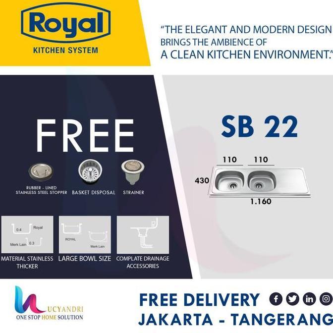 KITCHEN SINK BAK CUCI PIRING STAINLESS ROYAL ROYAL SB 22