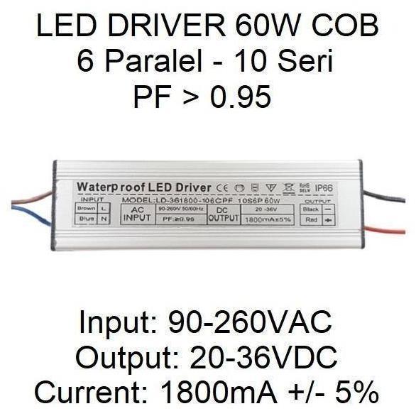 TERMURAH - Led Driver 60W 1800mA 10S6P DC25-36V WP PF 0.95