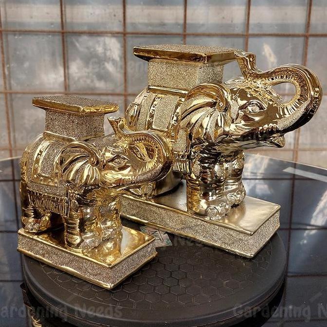 Promo Patung Pajangan Gajah Keramik Emas Gold Dekorasi Rumah Hiasan Gajah Cod