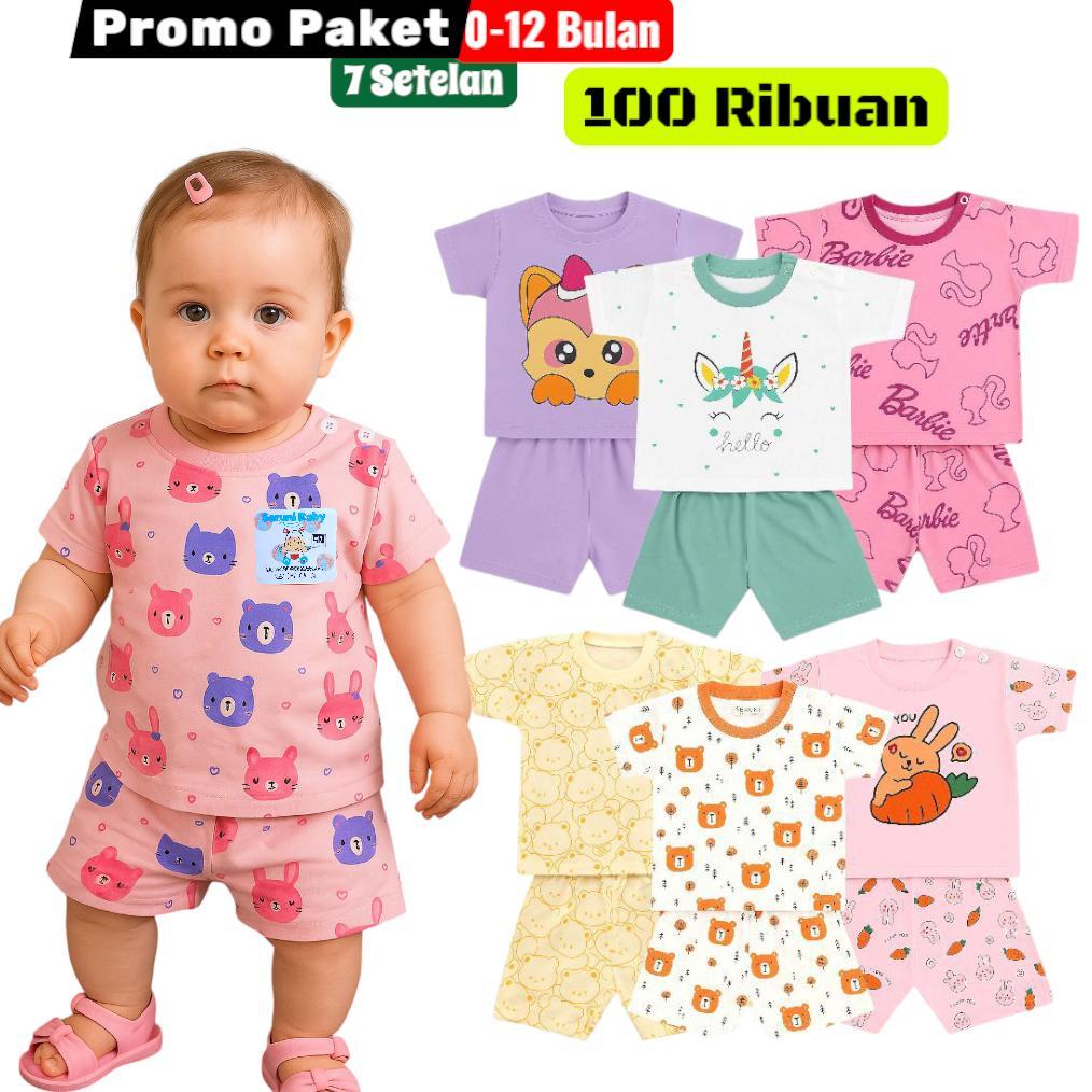 Premium Paket Usaha Dapat 7 Baju 7 Celana Paket Setelan Baju Bayi 0-12 Bulan