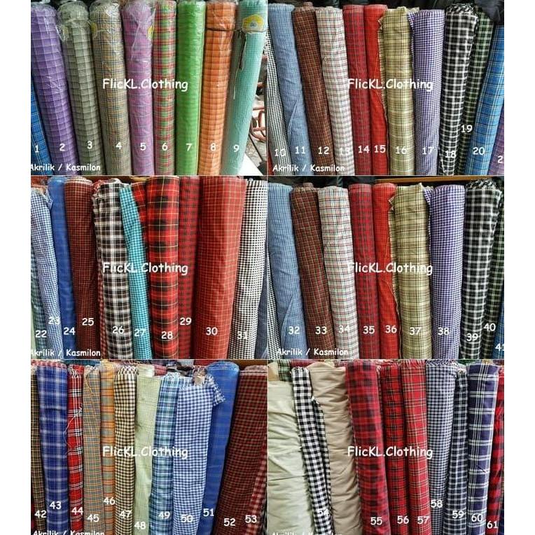 Bahan Kain Akrilik Kasmilon Motif Corak Kotak Kotak Seragam Sekolah