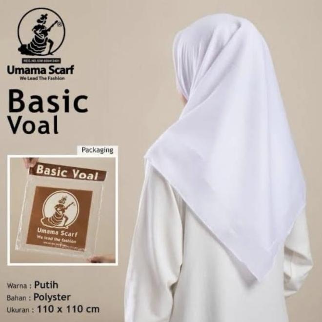 kerudung putih basic voal umama untuk sekolah, jahit tepi