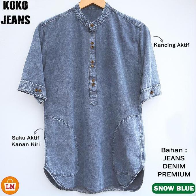 Baju Pria Muslim KOKO JEANS Lengan Pendek Bahan Denim M-XXL / 22083 GS
