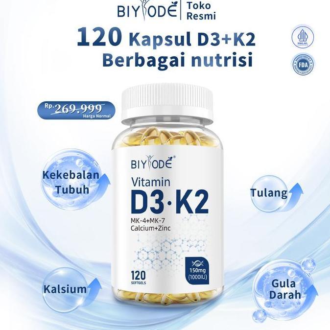 BIYODE  FDA HALAL Vitamin D3 + K2 Kapsul |  Mk-7  Mk-4 calcium  | Zinc kalsium  vitamind3dank2 | vit