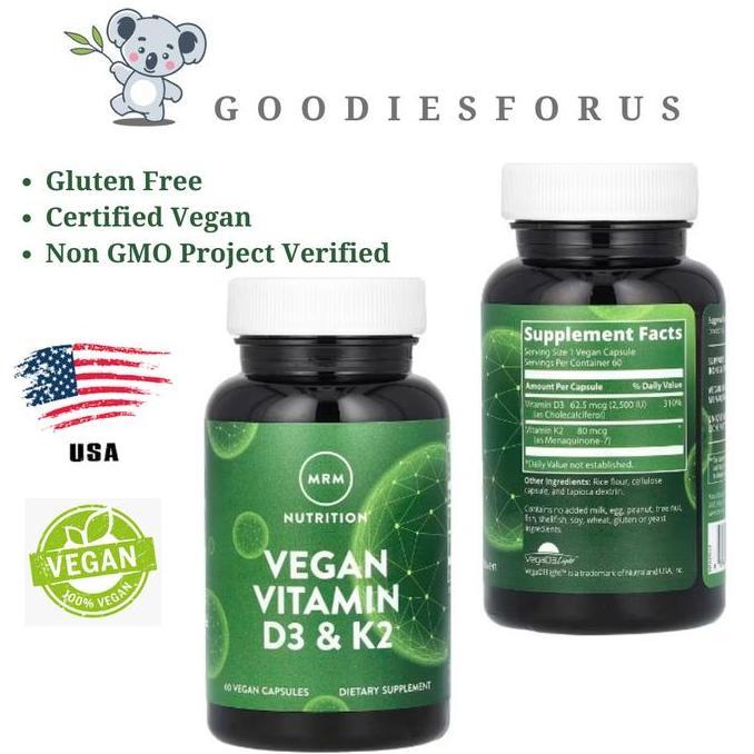 MRM Nutrition, Vegan Vitamin D3 & K2, 60 VeganCapsules/D3 2500 K280mg