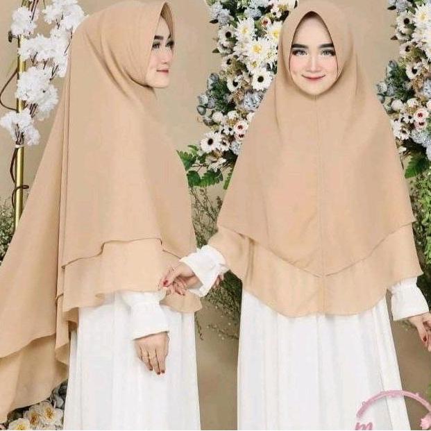 (COD) Hijab Haji dan Umroh KHIMAR INSTAN JUMBO SYAR'I 2 LAYER POLOS Hijab Instan Kekinian Jilbab Cer