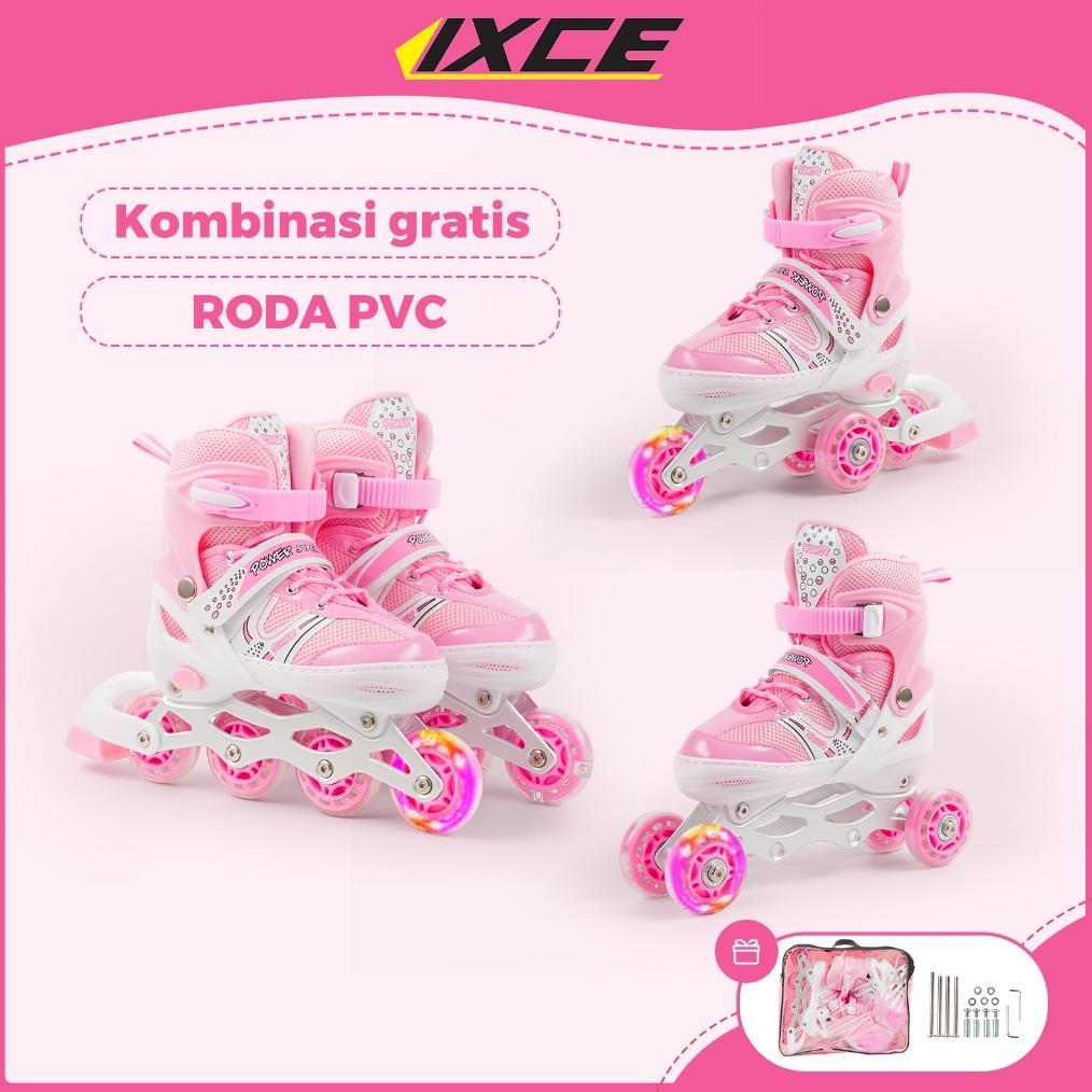 Sepatu Roda IXCE Anak Dewasa LED Bercahaya - Seting Inline Bajay, Karet PU, Aluminium Frame-Free Tas