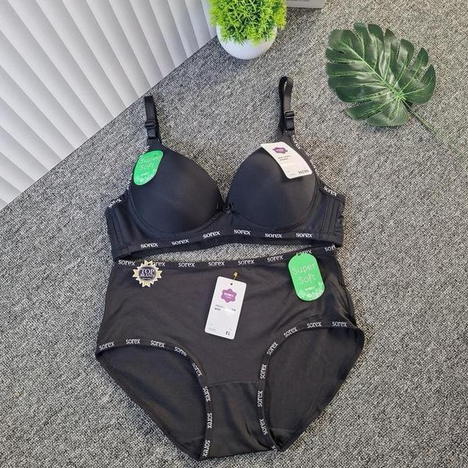 Wokpu- One Set Sorex Bh Set Super Soft Bra Casual Style Cup Kecil Tanpa Kawat Terlaris #32 (Bra+Cd) 