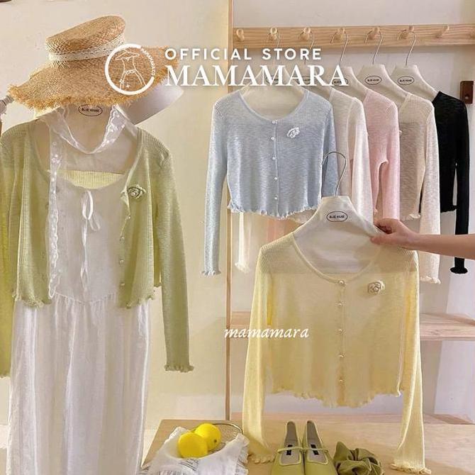 Momi- Mamamara - Cardigan Outer Rajut Tipis Bunga Mawar Luaran Santai Adem Knitwear Simple Daily Wan