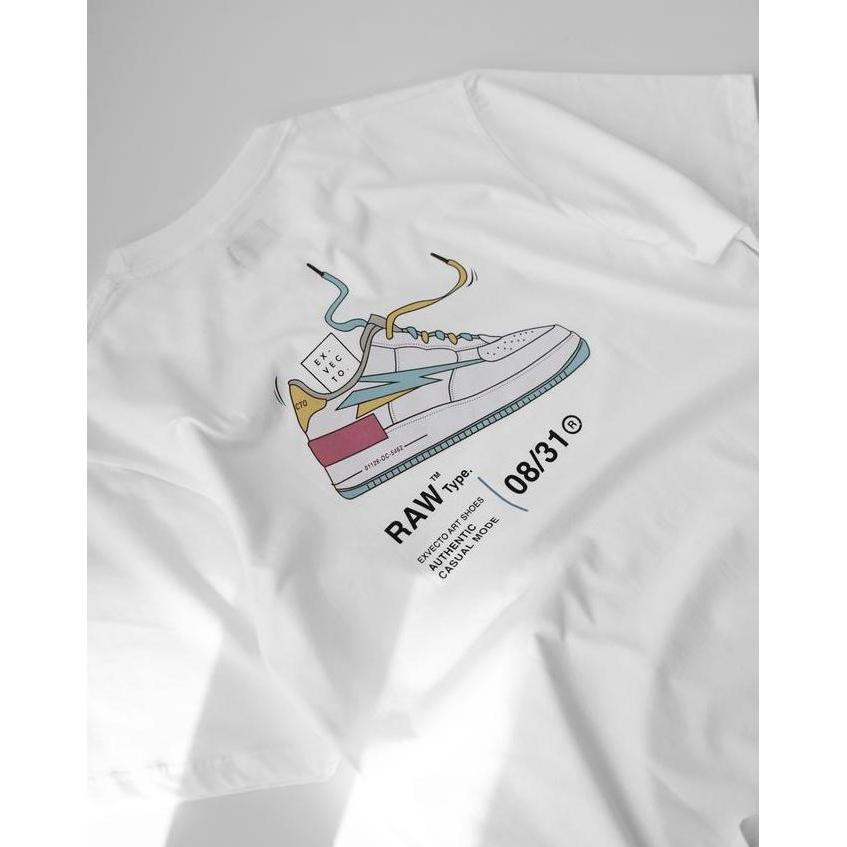 Kaos pria exvecto Raw Shoes white Combed Fit Katun