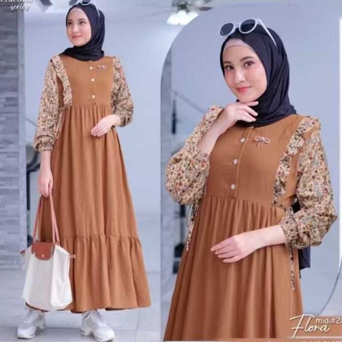 DISKON FREE ONGKIR GAMIS FLORA CRINKLE JUMBO LD 120 GAMIS LEBARAN TERBARU LENGAN BUNGA