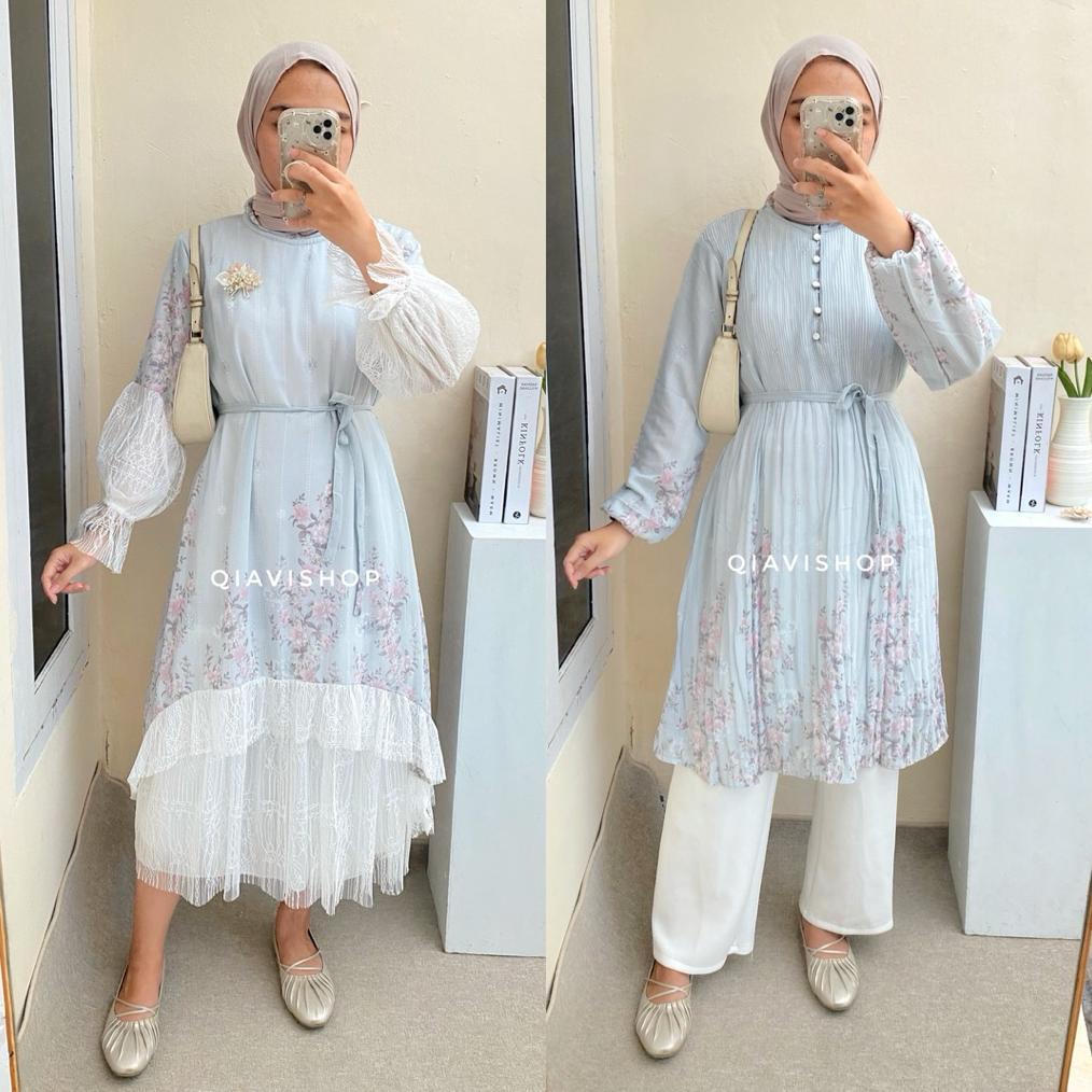 FREE ONGKIR QIAVI SHOP - REVI TUNIK / TUNIC ATASAN PLISKET SIMPLE MEWAH MOTIF CANTIK WARNA PASTEL KU
