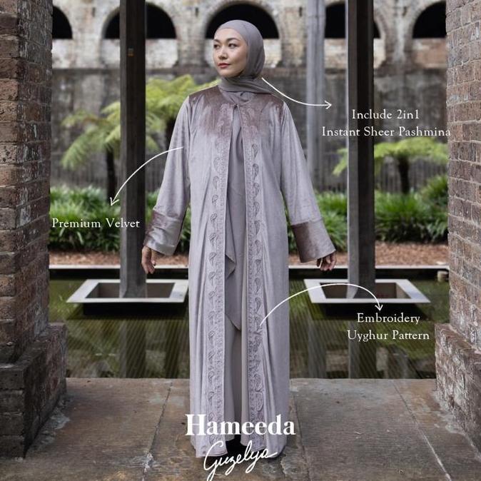 Hameeda X Guzelya - Armor | Velvet Abaya Outer With 2In1 Instant Sheer Pashmina