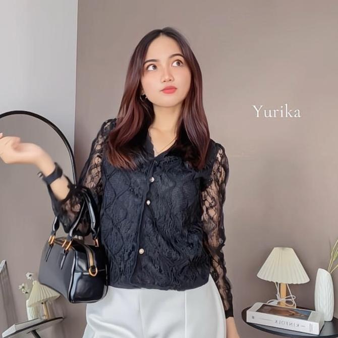 NJ - YURIKA ATASAN BROKAT BLOUSE WANITA  Top Baju Panjang Crop Cewek Casual Premium GS
