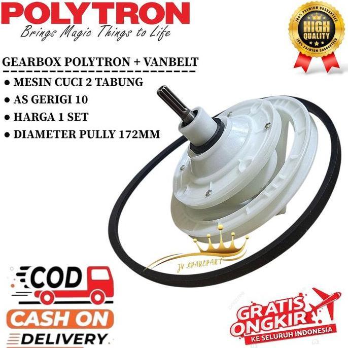 [POLYTRON PWM 7567] Set Gearbox Polytron + Vanbelt Mesin Cuci Polytron 2 Tabung PWM 7567 PREMIUM