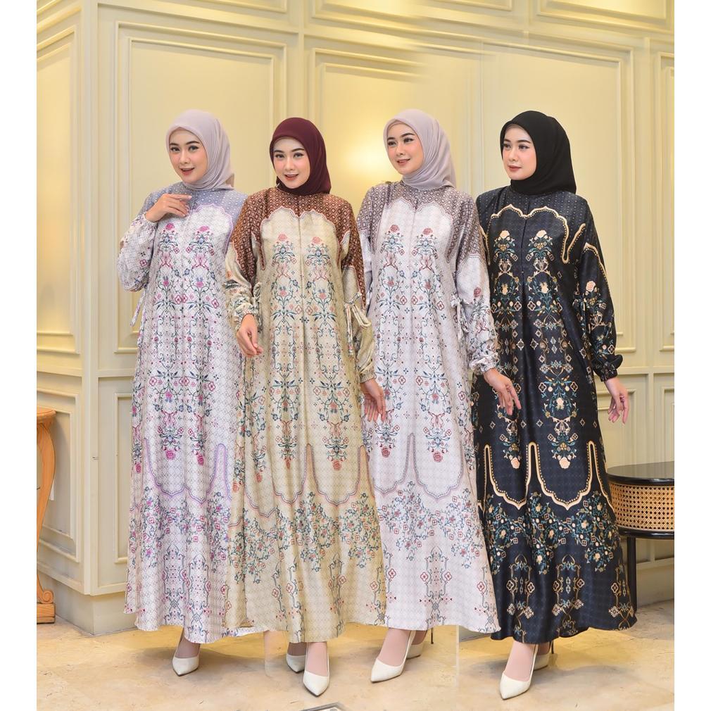 Gamis Silk Premium Motif Bunga Terbaru | Busui Wudhu Friendly | Gamis Jumbo Ld 130 | Ready Seragaman