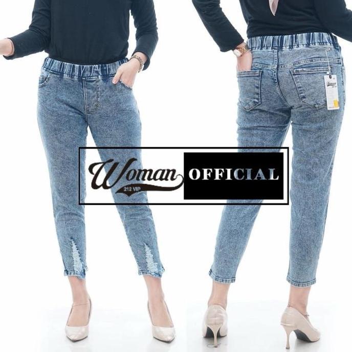 Willply Celana 7Per9 Jeans 7Per9 Pinggang Full Karet Melar Elastis Panjang Santai