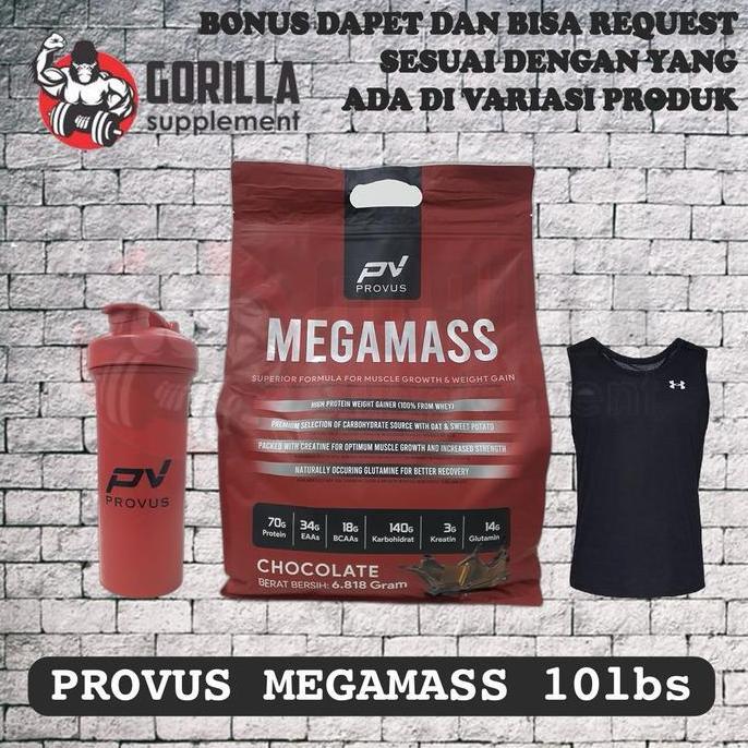 PROVUS MEGA MASS 10LBS 4.5KG 4500 GRAM MEGAMASS GAINER SUSU BULKING ORIGINAL DAN TERPERCAYA