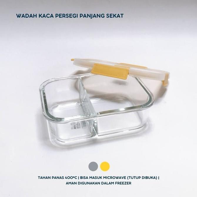 Promo WADAH KACA PERSEGI PANJANG SEKAT TOPLES FOOD CONTAINER SATUAN Diskon