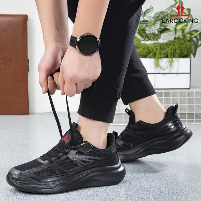 Sedia Larocking - Premium Edition Xander Hitam Polos | Sepatu Sneakers Running | Original 100%