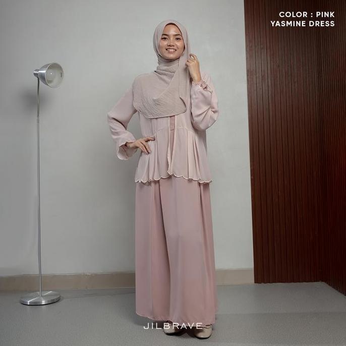 JILBRAVE Yasmine Dress Gamis Outer Muslimah Feminine Casual Elegan Minimalis Lebaran (TERBAIK) (TERB