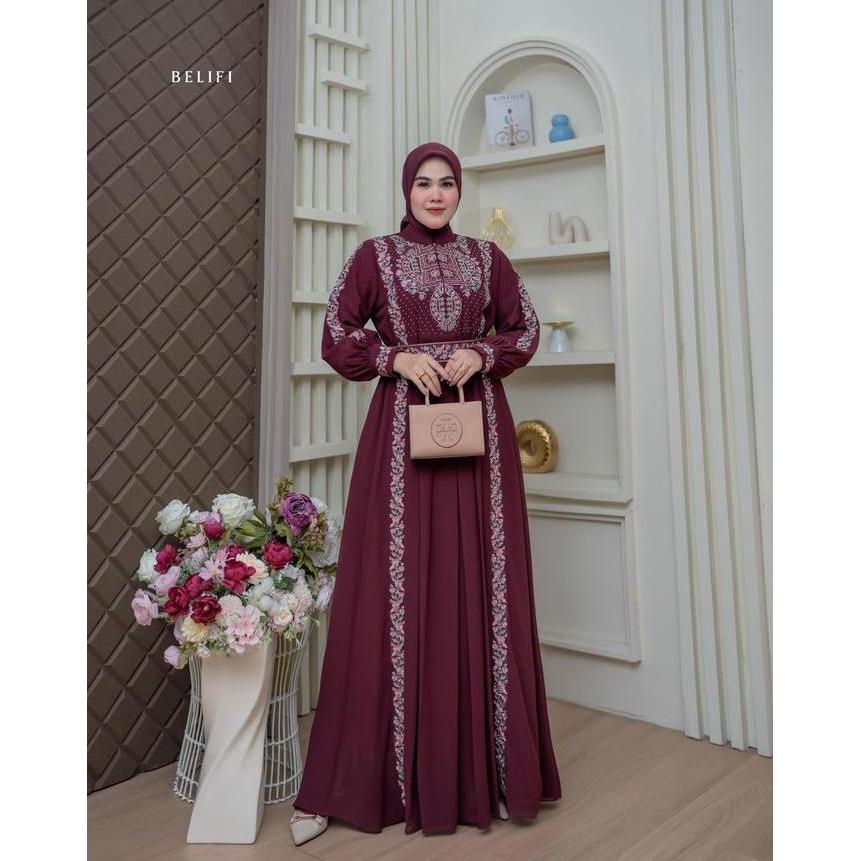 Murah BELIFI | Mysha Dress Gamis Bordir Pesta Mewah Baju Kondangan Bordir Premium Dress Muslim Terba