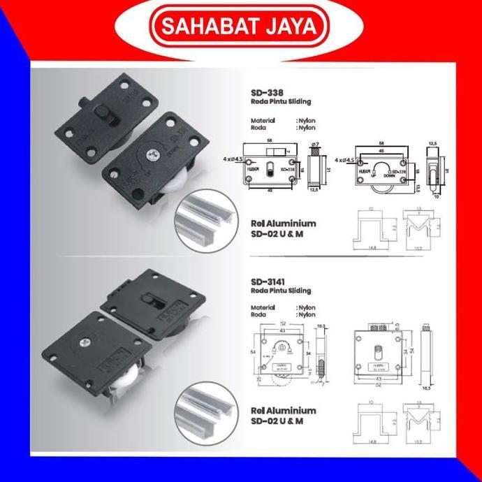SET Rel dan Roda Pintu Lemari Sliding Rel SD-02 U dan M HUBEN