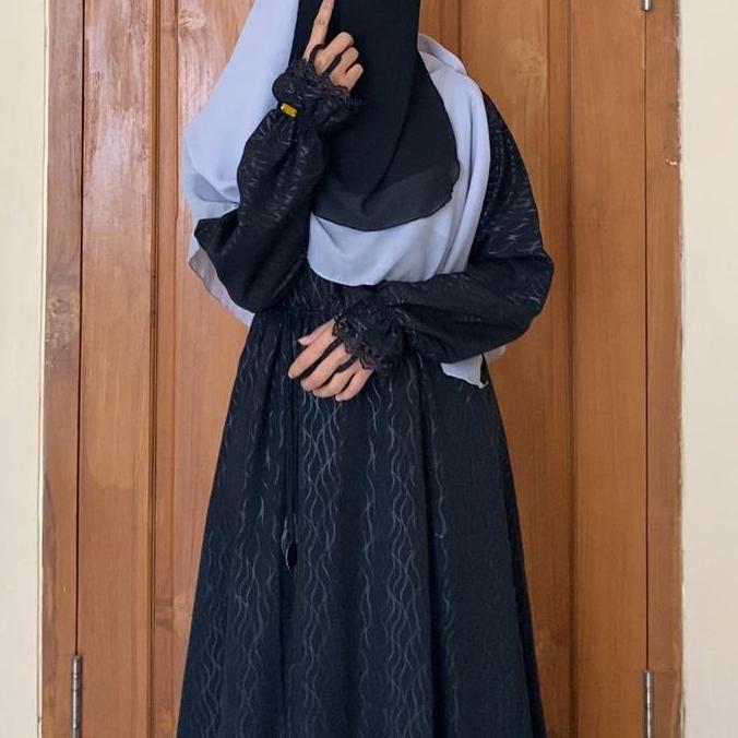 LIMITED EDITION  Baju Gamis Syari ABAYAA Embos Khas Temboro Wanita Hitam - Mewah Muslim Tangan Karet