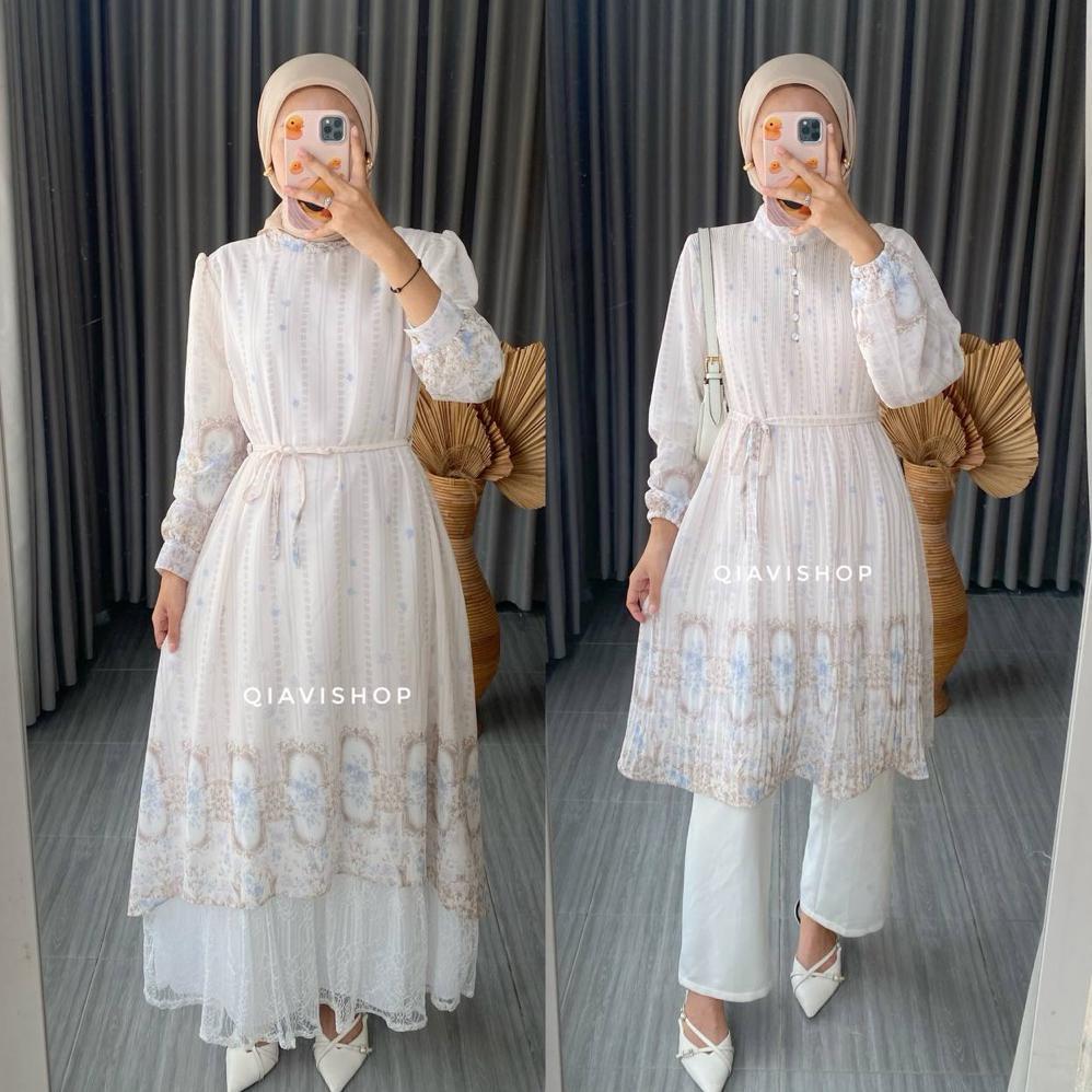 HOT DEALS QIAVI SHOP - REVI TUNIK / TUNIC ATASAN PLISKET SIMPLE MEWAH MOTIF CANTIK WARNA PASTEL KUAL