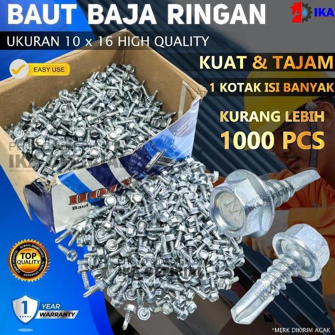 GRASSSTEKNO Baut Baja Ringan 10 x 16 MM - 1 Dus - High Quality / Roofing Baut Baja Ringan 10x16 Baut