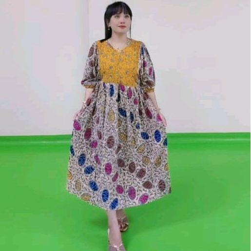 Murah Daster tunik busui motif kotak-kotak kuning kain rayon premium (04) Non COD