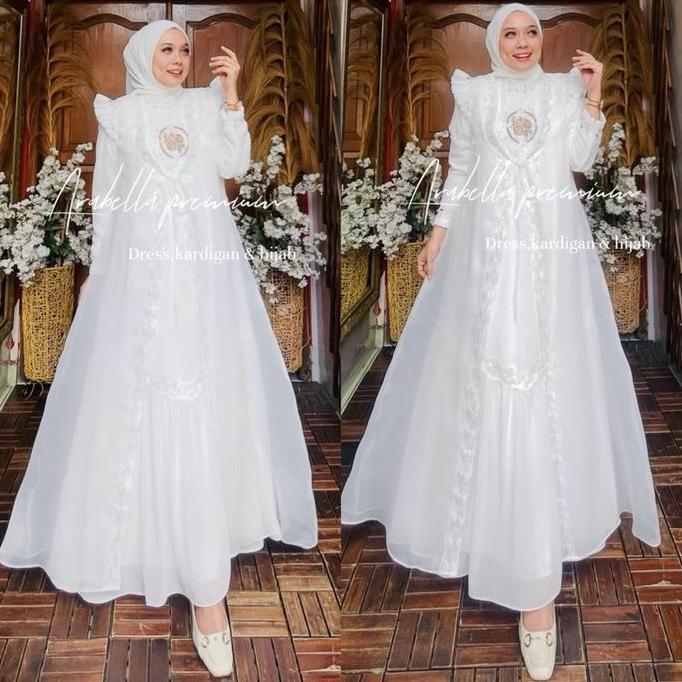 Murah ISABELLA GAMIS PESTA Set Hijab By OHC Dress Lebaran Kondangan Mewah Non COD