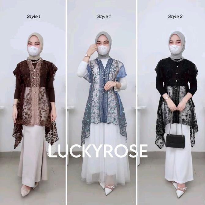 Murah Hali Outer Tille Brukat Cardigan Brokat Lengan Pendek Outer Vest Rompi Tile atasan outher bruk