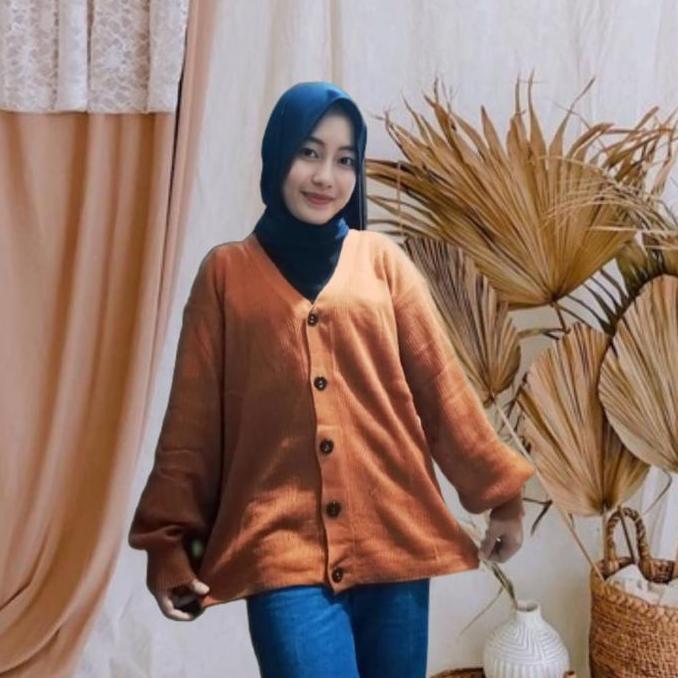 Murah Kardigan  Knited Cardy Tangan Balon/Kardigan Rajut Wanita Tangan Balon/kardigan wanita Kancing