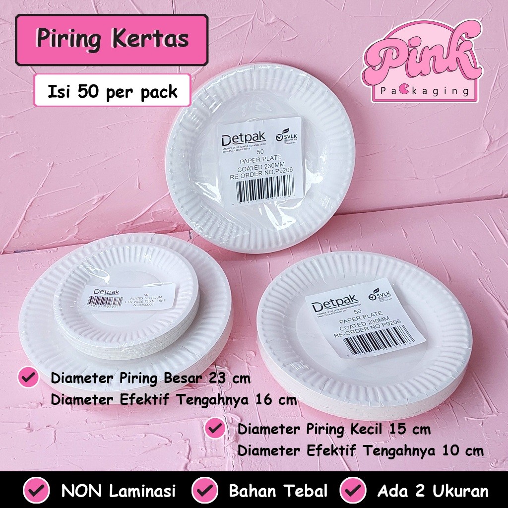 Piring Kertas Detpak Alas Makanan Warna Putih Piring Kue Tart Birthday Ukuran Besar & Kecil