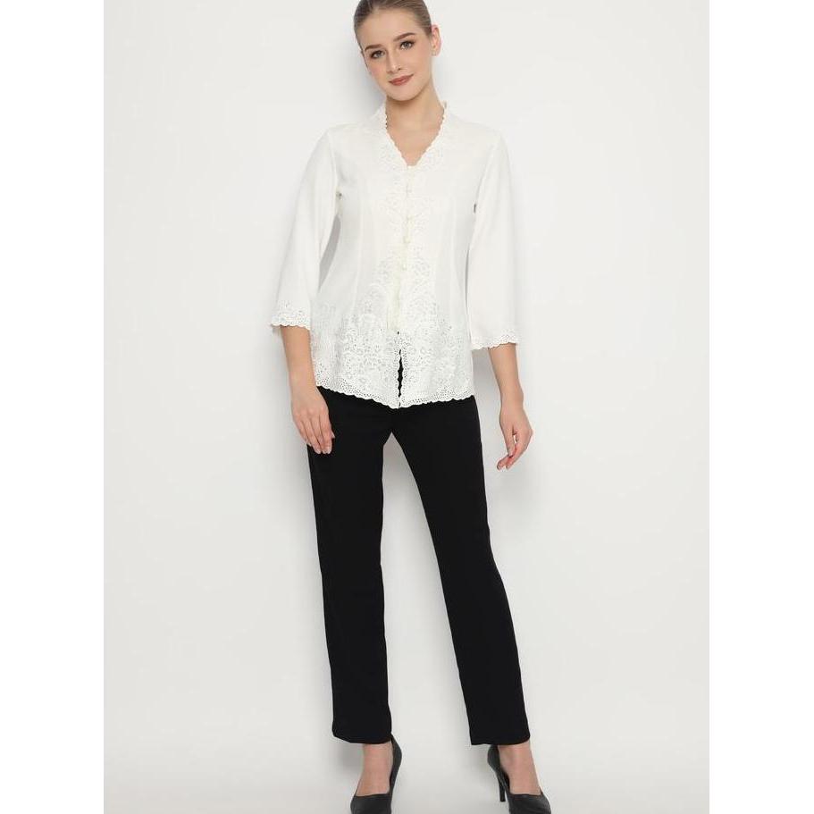 Lyne Halim Blouse Kebaya Bordir Senada, Broken White 02353 (TERBAIK) (TERBARU) (TERMURAH)