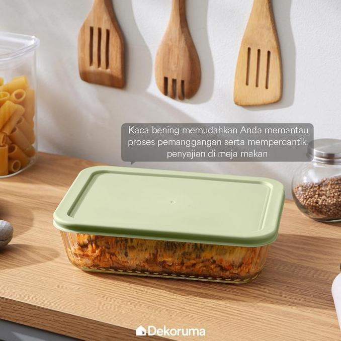 Dekoruma YUKATA Piring Oven Saji Kaca / Kaca Pirex / Piring Kaca Tahan Panas - 1400 ml dengan Tutup 