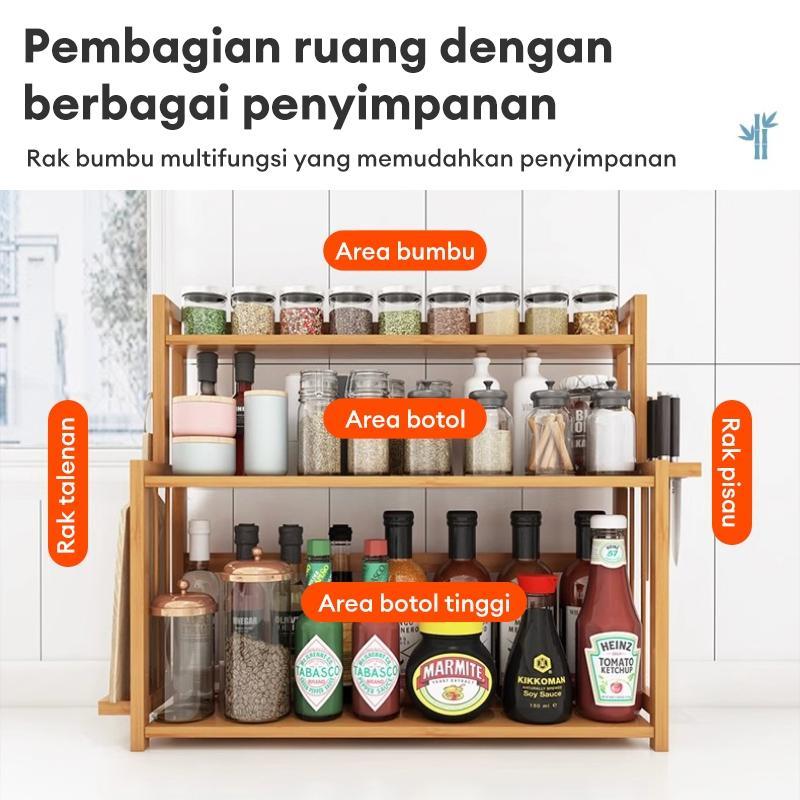 Rak Bumbu Kayu Rak Serbaguna Kayu Rak Bumbu Dapur Estetik Rak Botol Bumbu Rak Meja Makan