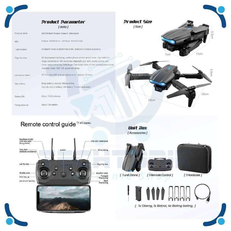 Drone E99Pro Dual Camera Video  Ultra Hd  Baterai 1800Mah Bergaransi