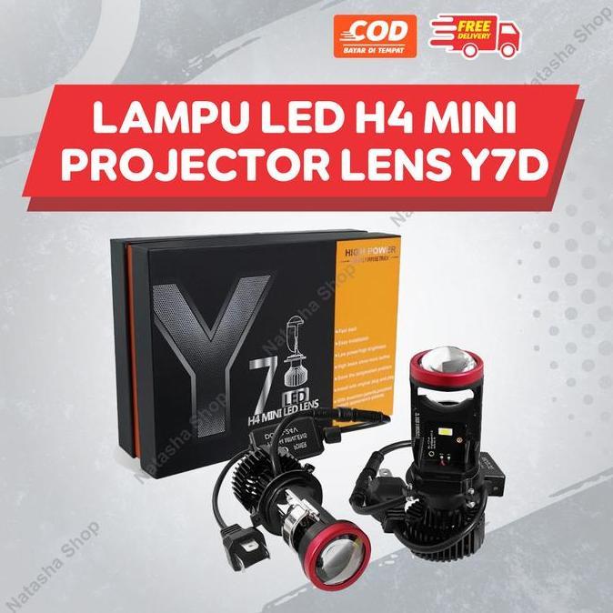 Lampu LED Mobil H4 Super Terang 12-24 Volt | Lampu Depan Mobil H4 Mini Projector Lens Y7D HEMAT